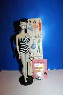 Vintage Barbie Ponytail # 1 Brunette with TM Box, Stand and booklet