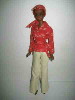 Vintage 1966 Mattel Barbie African American Doll Red Hair Eyelashes Pepsi Shirt