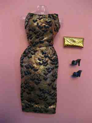 VINTAGE BARBIE LAME SHEATH PAK DRESS / PURSE / NAVY BLUE SHOES - NEAR MINT!!!