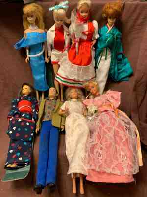 Vintage Lot of 8 1960’s 1970’s Barbies Ken Midge With Clothes Some New Barbie
