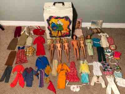Authentic VINTAGE BARBIE DOLL LOT Trunk 1968 Barbie Dolls 1966 Ken, Clothes