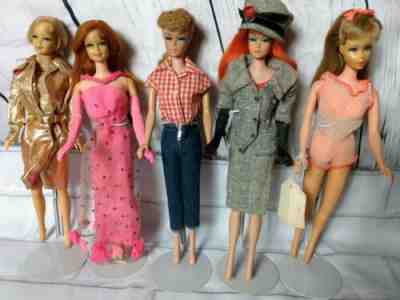 Vintage Barbie Dolls Lot 5 1960s 954 1160 1844 967 1470 Midge TNT gold intrigue