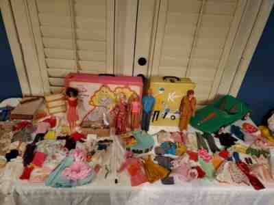 Large Lot Vintage Barbie Dolls Cases Car Clothes Accessories