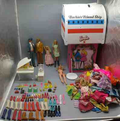 Vintage 1960s Barbie Dolls Lot Clothes Shoes Friend Ship Trunk Accessories Dress