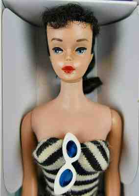  NM #5 Vtg Barbie Brunette PT AO Hard Curl S/S Bklt Glasses Std Repro Box BIN!