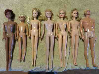 VINTAGE 1960'S LOT OF 7 MATTEL BARBIE DOLLS SKIPPER, FRANCIE,MIDGE, MOD ERA, KEN