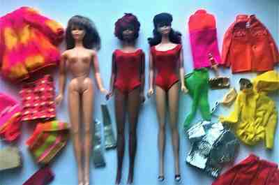 Vintage 1960s Ponytail Barbie Francie Julia Doll Lot with Mod Wardrobe