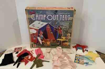 1972 Mattel Barbie Camp Out Tent No. 4288 With Original Box & Barbie Outfits