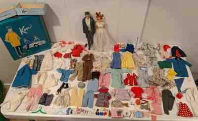 Big Vintage 1960's Barbie & Ken Doll & Accessories Lot 1962 Cases Clothes Shoes