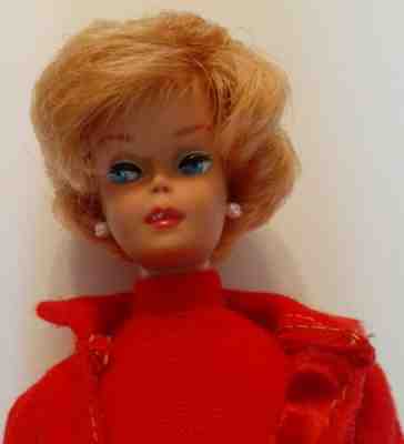 Vintage Barbie Blonde Bubblecut w/Clone Gray Skirt & Red Knit Shell & Sweater
