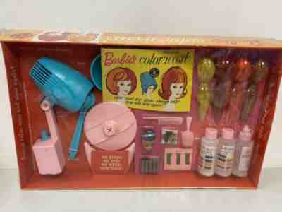 VINTAGE 1964 BARBIE BARBIE'S COLOR 'N CURL SET NRFB W COLOR MAGIC FASHION WIGS