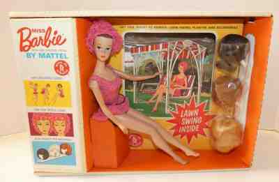 Vintage 1964 Miss Barbie "Sleep-Eyed" Doll with lawn swing & accessories in box
