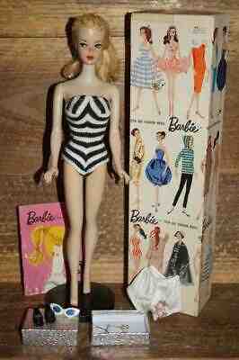 1959 BLONDE PONYTAIL #1 BARBIE w HAND PAINTED FACE! VHTF! w/ TM BOX & STAND!
