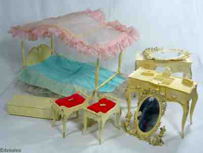 Vintage Susy Goose Barbie Furniture - Bed, Vanity, Stool, Chest