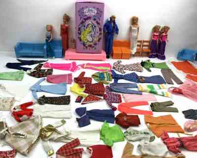Massive Vintage Lot of 60s-70s Barbie Skipper Ken Dolls Clothes Accs Curl Case