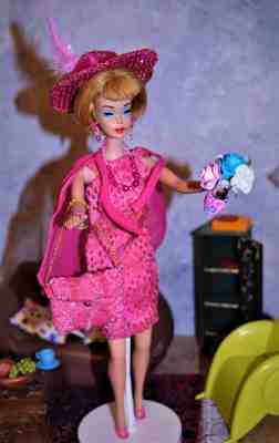 Vintage American Girl Blond Barbie "Pink Sparkle" #1440 1967 OOAK Great Extras