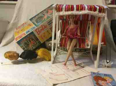Rare MISS BARBIE Teen Age Fashion Model DOLL Set w/ Lawn Swing Wigs & BOX 1963