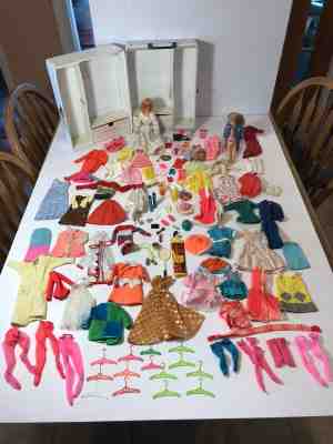 HUGE Vintage 1960's Lot Of Barbie and Skipper Clothes Accessories Carrying Case