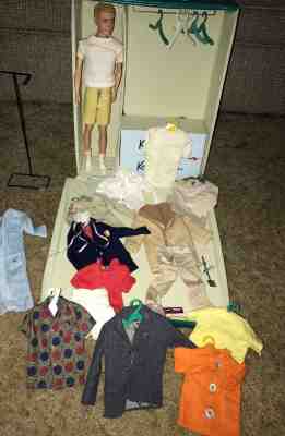 1960's Ken by Barbie Doll VINTAGE lot - wire stand original Outfits Travel case