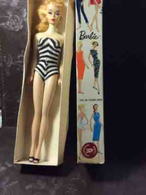 . 1959 barbie ponytail blond #2 or #3 with #1 TM box Glasses Clothes and shoes