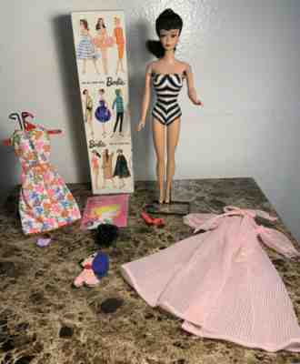 1960 #4 Ponytail Barbie HeavyBody, Original Box ,Stand, Booklet , Zebra Suit,EUC