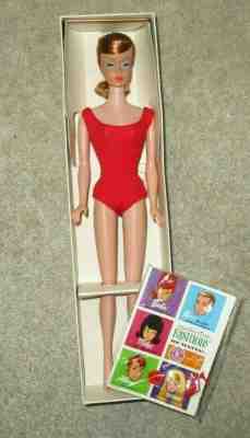 Boxed 1960s Red Head SWIRL PONYTAIL BARBIE DOLL #850 Swimsuit Shoes Stand Japan
