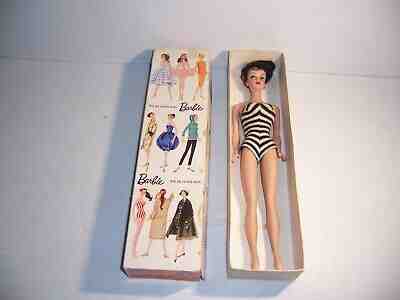 Vintage Barbie Doll in Brunette Ponytail Stock no 850  Box Bathing Suit