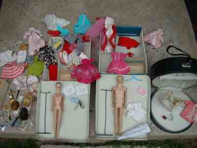 1958 BARBIE, 1960 KEN....3 CASES w/ Clothes, Wigs, Stands ~ Large Lot ~ Midge