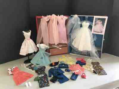 Case & Lots of Tagged Vintage Barbie Clothes. Accessories 1960s.