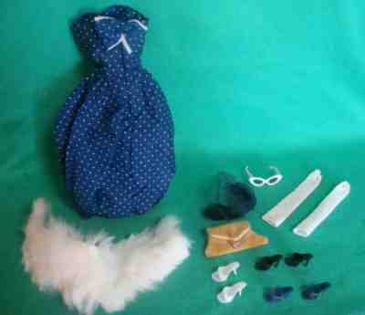 Vintage Barbie Gay Parisienne #964 Blue Bubble Dress White Dots & Accessories