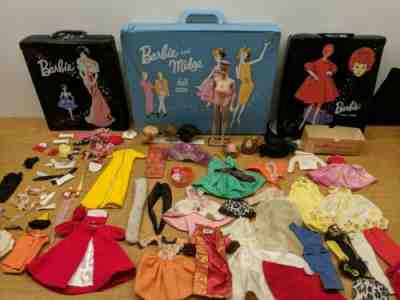 LOT OF VINTAGE ORIGINAL MIDGE 1962 BARBIE BLUE HEADBAND WIG STAND CLOTHES CASE