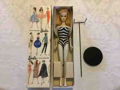 GORGEOUS VINTAGE #3 BLOND PONYTAIL BARBIE, #2 BODY W/ NIPPLES, #1 BOX, TM STAND!