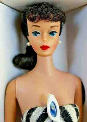 WOW #5 Vintage Barbie Black Brunette Ponytail SS Bklt Glasses Std Repro Box BIN!