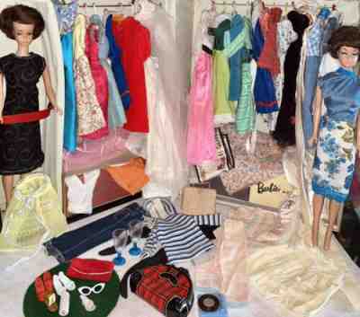Vintage Barbie Side Part & Fashion Queen Doll & Case With Clothes Lot