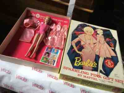 Vtg 1964 Mattel Barbie Sparkling Pink Gift Set, #1011 Glitter Satin Evening RARE
