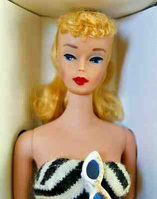 #4 Vintage Barbie Blond Ponytail RARE NIPPLE BODY SS Bkt Glass Std Repro Box BIN