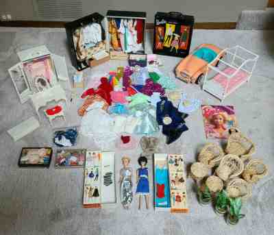 LOT-VINTAGE 60’s BARBIE KEN DOLLS, CASE, CAR, CLOTHES & ACCESSORIES! 