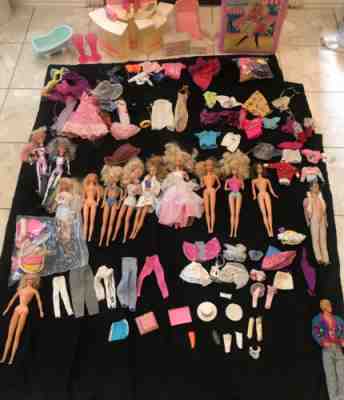HUGE lot Of Vtg Barbie, Skipper, Ken Dolls, Clothes, Case, Furniture