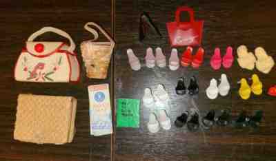 Group Lot Early 1960s Barbie Purses, Sandals, House Slippers, Map, Wallet, Etc.