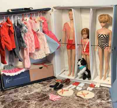 Vintage Barbie,Ken And Skipper With Mint Travel Trunk Lot Of Clothes Accessories