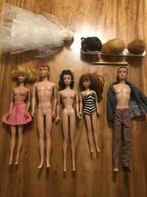 LOT VINTAGE BARBIE 1957 KEN 1960 SKIPPER 1963 MIDGE 1958 BLACK VINYL CASE 1962