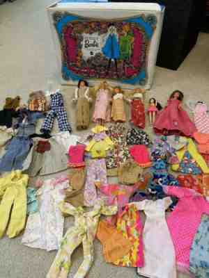 Vintage lot of 60's Barbie & Ken Dolls with clothes, accessories & case
