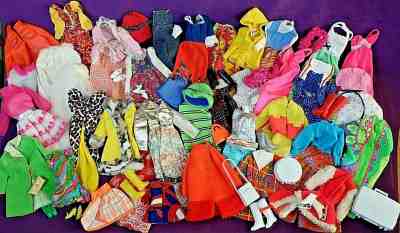 BIG Vintage MOD  Barbie Clothing LOT Zokko Winter Velvet Swirly Silver Luggage +