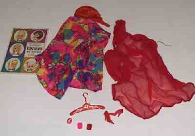 Vintage Barbie Clothes Floating Gardens # 1696 w/Red Hooded Cape Bracelets Etc