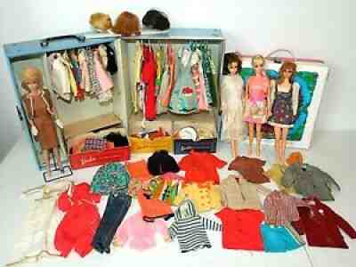 Huge Vintage 1960s BARBIE LOT Midge 3 Twist N Turn Dolls Mod Clothing Wigs Cases