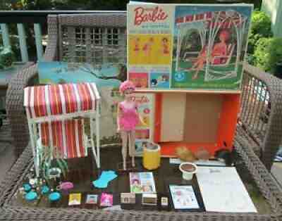 1964~"MISS BARBIE BOX MINT DOLL SET SWING WIGS STAND OSS BACKDROP 1st BEND LEGS
