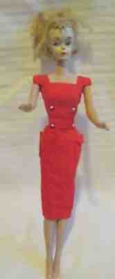 Vintage Original 1958 Marked Mattel Barbie Doll in #986 Red Dress