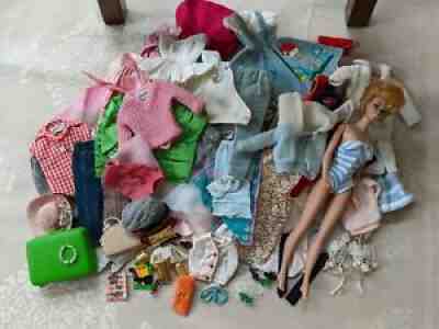 Vintage Bubble Cut Barbie Doll & Large Clothing Lot