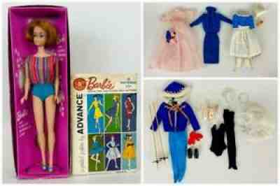 1965-66 Barbie American Girl Blonde #1070 OB + Outfits 823 989 957 948 + Pattern