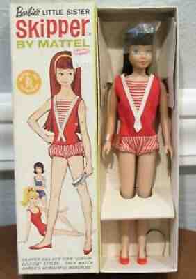 BARBIE 1963 STRAIGHT LEG BRUNETTE SKIPPER #950 MINT IN BOX - WRIST TAG, CELLO